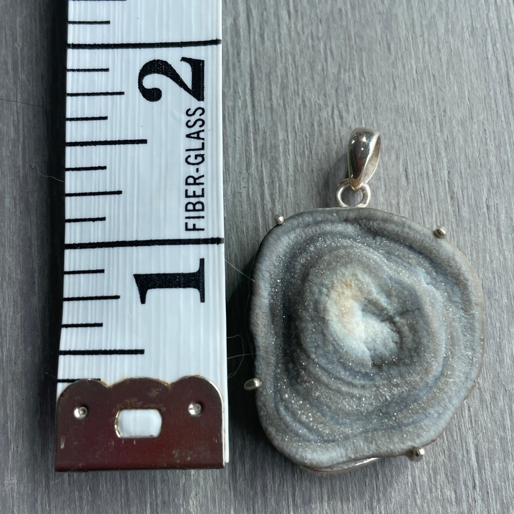Sterling Silver Sparkling Chalcedony Rose Druzy Pendant - Picture 5 of 6